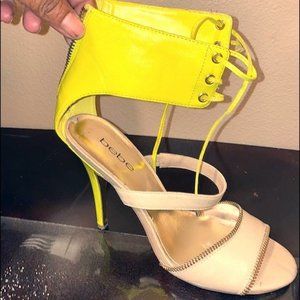 BEBE Leather Zipper Lace-Up Anklet Heels